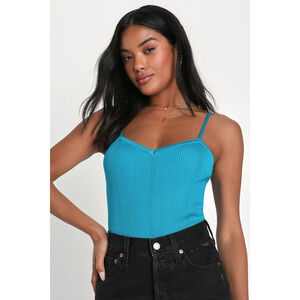NWT Lulus Favorite Fit Teal Blue Ribbed Bodysuit